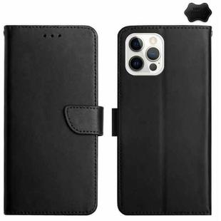 For iPhone 16 Pro Genuine Leather Fingerprint-proof Flip Phone Case(Black)