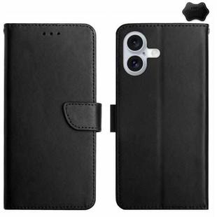 For iPhone 16 Plus Genuine Leather Fingerprint-proof Flip Phone Case(Black)