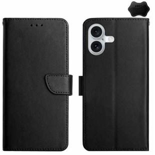 For iPhone 16 Genuine Leather Fingerprint-proof Flip Phone Case(Black)