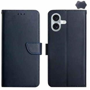 For iPhone 16 Genuine Leather Fingerprint-proof Flip Phone Case(Blue)