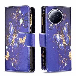 For Xiaomi Civi 3 5G Colored Drawing Pattern Zipper Leather Phone Case(Purple Butterfly)