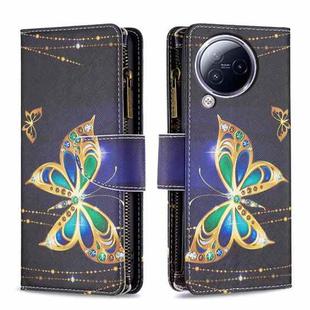 For Xiaomi Civi 3 5G Colored Drawing Pattern Zipper Leather Phone Case(Gold Butterfly)