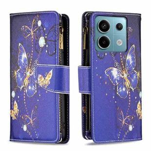 For Xiaomi Redmi Note 13 Pro 5G Colored Drawing Pattern Zipper Leather Phone Case(Purple Butterfly)
