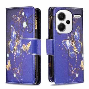 For Xiaomi Redmi Note 13 Pro+ Colored Drawing Pattern Zipper Leather Phone Case(Purple Butterfly)