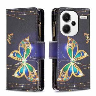 For Xiaomi Redmi Note 13 Pro+ Colored Drawing Pattern Zipper Leather Phone Case(Gold Butterfly)