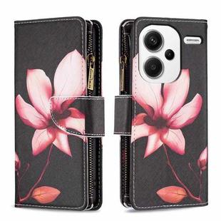 For Xiaomi Redmi Note 13 Pro+ Colored Drawing Pattern Zipper Leather Phone Case(Lotus)