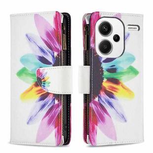 For Xiaomi Redmi Note 13 Pro+ 5G Colored Drawing Pattern Zipper Leather Phone Case(Sun Flower)