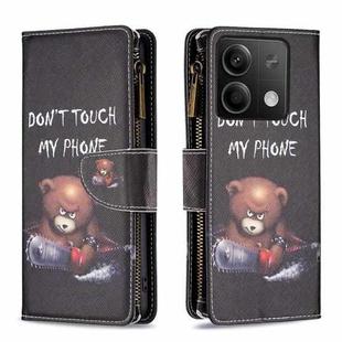 For Xiaomi Redmi Note 13 Colored Drawing Pattern Zipper Leather Phone Case(Bear)