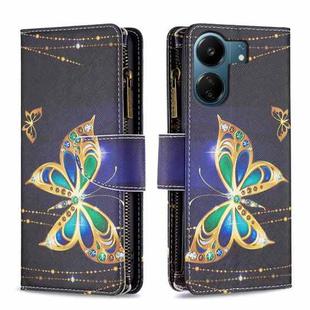 For Xiaomi Redmi 13C Colored Drawing Pattern Zipper Leather Phone Case(Gold Butterfly)