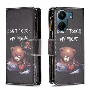 For Xiaomi Redmi 13C Colored Drawing Pattern Zipper Leather Phone Case(Bear)