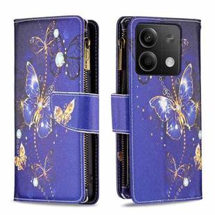 For Xiaomi Redmi Note 13 4G Global Colored Drawing Pattern Zipper Leather Phone Case(Purple Butterfly)