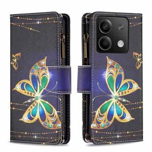 For Xiaomi Redmi Note 13 4G Global Colored Drawing Pattern Zipper Leather Phone Case(Big Butterfly)