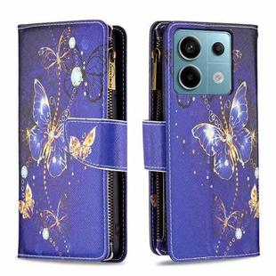 For Xiaomi Redmi Note 13 Pro 4G Global Colored Drawing Pattern Zipper Leather Phone Case(Purple Butterfly)
