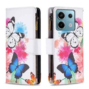 For Xiaomi Redmi Note 13 Pro 4G Global Colored Drawing Pattern Zipper Leather Phone Case(Two Butterflies)