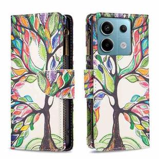 For Xiaomi Poco M6 Pro 4G Colored Drawing Pattern Zipper Leather Phone Case(Big Tree)