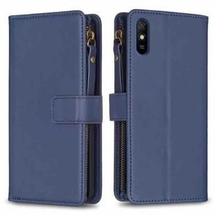 For Xiaomi Redmi 9A 9 Card Slots Zipper Wallet Leather Flip Phone Case(Blue)