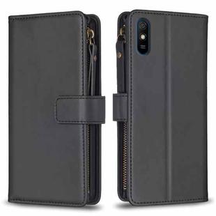 For Xiaomi Redmi 9A 9 Card Slots Zipper Wallet Leather Flip Phone Case(Black)