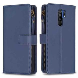 For Xiaomi Redmi 9 9 Card Slots Zipper Wallet Leather Flip Phone Case(Blue)