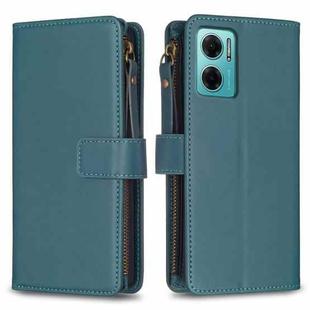 For Xiaomi Redmi 10 5G 9 Card Slots Zipper Wallet Leather Flip Phone Case(Green)