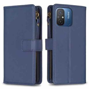 For Xiaomi Redmi 12C 9 Card Slots Zipper Wallet Leather Flip Phone Case(Blue)