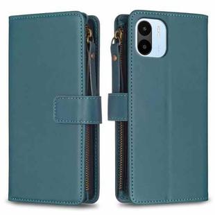 For Xiaomi Redmi A1 / A2 9 Card Slots Zipper Wallet Leather Flip Phone Case(Green)