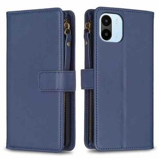 For Xiaomi Redmi A1 / A2 9 Card Slots Zipper Wallet Leather Flip Phone Case(Blue)