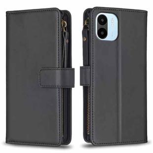 For Xiaomi Redmi A1 / A2 9 Card Slots Zipper Wallet Leather Flip Phone Case(Black)