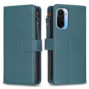 For Xiaomi Redmi K40 / K40 Pro 9 Card Slots Zipper Wallet Leather Flip Phone Case(Green)