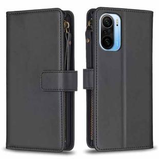For Xiaomi Redmi K40 / K40 Pro 9 Card Slots Zipper Wallet Leather Flip Phone Case(Black)