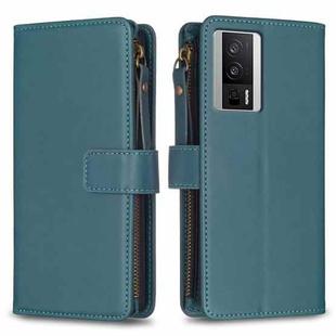 For Xiaomi Redmi K60 / K60 Pro 9 Card Slots Zipper Wallet Leather Flip Phone Case(Green)