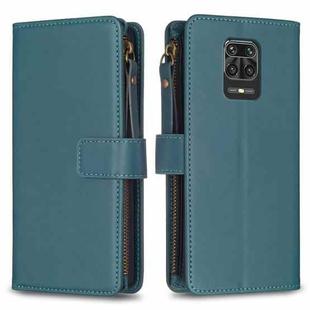 For Xiaomi Redmi Note 9 Pro Max 9 Card Slots Zipper Wallet Leather Flip Phone Case(Green)