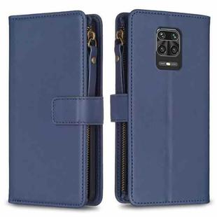 For Xiaomi Redmi Note 9 Pro Max 9 Card Slots Zipper Wallet Leather Flip Phone Case(Blue)
