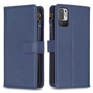 For Xiaomi Redmi Note 10 5G 9 Card Slots Zipper Wallet Leather Flip Phone Case(Blue)