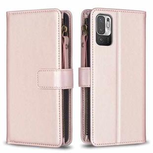 For Xiaomi Redmi Note 10 5G 9 Card Slots Zipper Wallet Leather Flip Phone Case(Rose Gold)