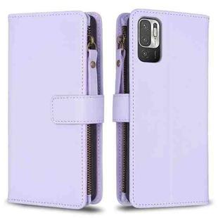 For Xiaomi Redmi Note 10 5G 9 Card Slots Zipper Wallet Leather Flip Phone Case(Light Purple)