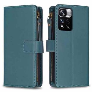 For Xiaomi Redmi Note 11 Pro 9 Card Slots Zipper Wallet Leather Flip Phone Case(Green)