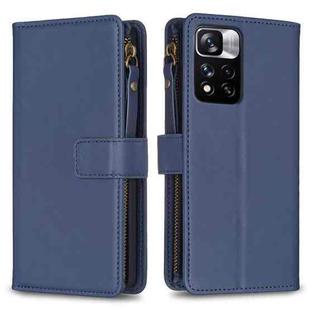 For Xiaomi Redmi Note 11 Pro 9 Card Slots Zipper Wallet Leather Flip Phone Case(Blue)