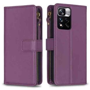 For Xiaomi Redmi Note 11 Pro 9 Card Slots Zipper Wallet Leather Flip Phone Case(Dark Purple)