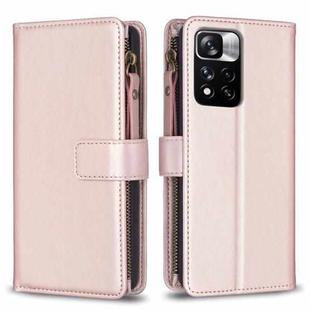 For Xiaomi Redmi Note 11 Pro 9 Card Slots Zipper Wallet Leather Flip Phone Case(Rose Gold)