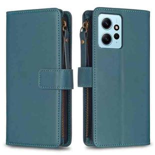 For Xiaomi Redmi Note 12 4G 9 Card Slots Zipper Wallet Leather Flip Phone Case(Green)