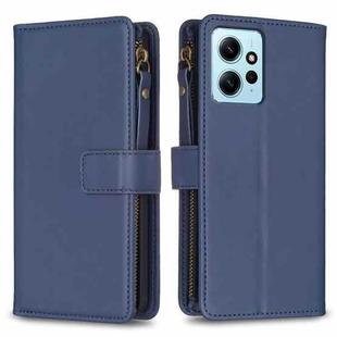 For Xiaomi Redmi Note 12 4G 9 Card Slots Zipper Wallet Leather Flip Phone Case(Blue)