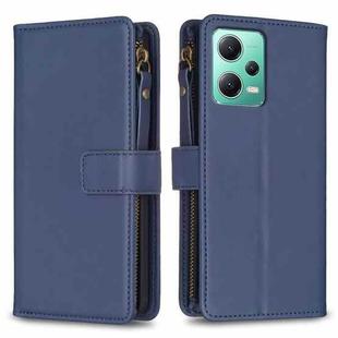 For Xiaomi Redmi Note 12 5G 9 Card Slots Zipper Wallet Leather Flip Phone Case(Blue)