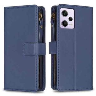 For Xiaomi Redmi Note 12 Pro 9 Card Slots Zipper Wallet Leather Flip Phone Case(Blue)