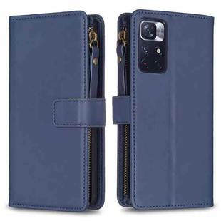 For Xiaomi Redmi Note 12S 4G 9 Card Slots Zipper Wallet Leather Flip Phone Case(Blue)