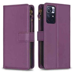 For Xiaomi Redmi Note 12S 4G 9 Card Slots Zipper Wallet Leather Flip Phone Case(Dark Purple)
