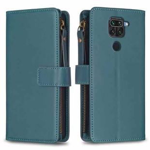 For Xiaomi Redmi Note 9 9 Card Slots Zipper Wallet Leather Flip Phone Case(Green)