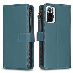 For Xiaomi Redmi Note 10 Pro 9 Card Slots Zipper Wallet Leather Flip Phone Case(Green)