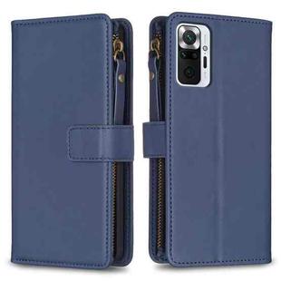 For Xiaomi Redmi Note 10 Pro 9 Card Slots Zipper Wallet Leather Flip Phone Case(Blue)