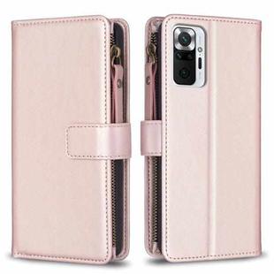 For Xiaomi Redmi Note 10 Pro 9 Card Slots Zipper Wallet Leather Flip Phone Case(Rose Gold)