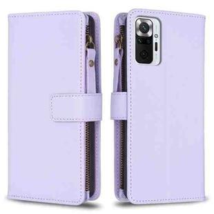 For Xiaomi Redmi Note 10 Pro 9 Card Slots Zipper Wallet Leather Flip Phone Case(Light Purple)